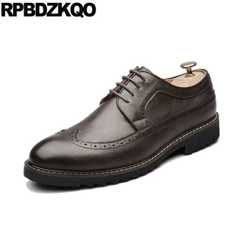 

Brogue Plus Size Pointy Toe Custom Handmade Shoes Real Leather Dress Luxury Black Men Prom Genuine British Style Oxfords Wingtip