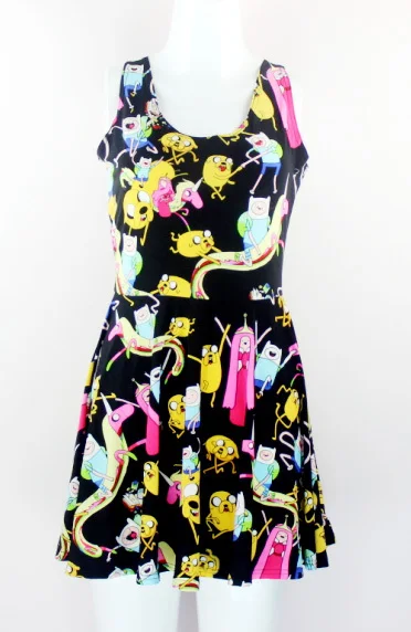 

SexeMara KNITTING X-208 2015 new Summer dress Women adventure time Print Dress Fitness women skater dress