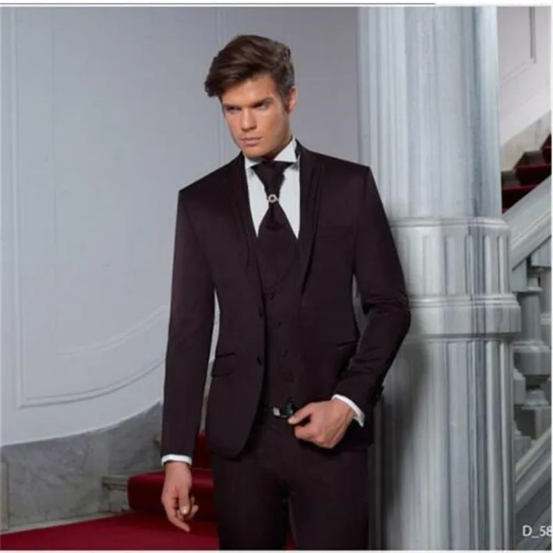 Новая мода красивый темно серый для мужчин s костюм жениха смокинг для Best Slim Fit смокинги Жениха(куртка+ жилет брюки