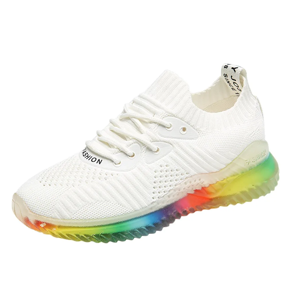 Dames schoenen terlik/Женская трендовая обувь с радужной прозрачной подошвой, кроссовки, Уличная дышащая повседневная обувь Ligth zapatos mujer - Цвет: Белый