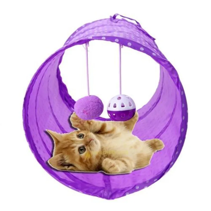 Fashion Cute Pet Cat Tunnel Toys Outdoor Game Play Foldable Kitten Rabbit Toys With Bell Ball