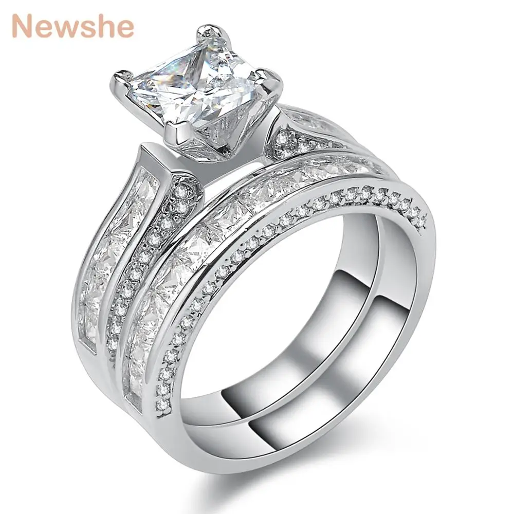 Newshe, настоящее 925 пробы, серебряные обручальные кольца для женщин, 1,25 карат, принцесса, огранка, AAA CZ, модные ювелирные изделия, обручальное кольцо, набор