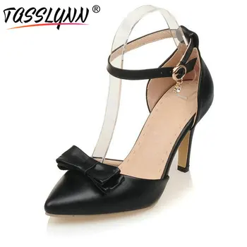 

TASSLYNN 2019 Women Pumps Sweet Style Buckle Strap Pointed Toe Sandals Thin Heels Butterfly-knot Two-piece Shoes Size 34-43