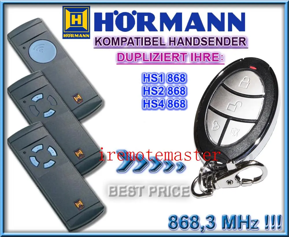 

Hormann HS1 868,HS2 868,HS4 868mhz remote control replacement