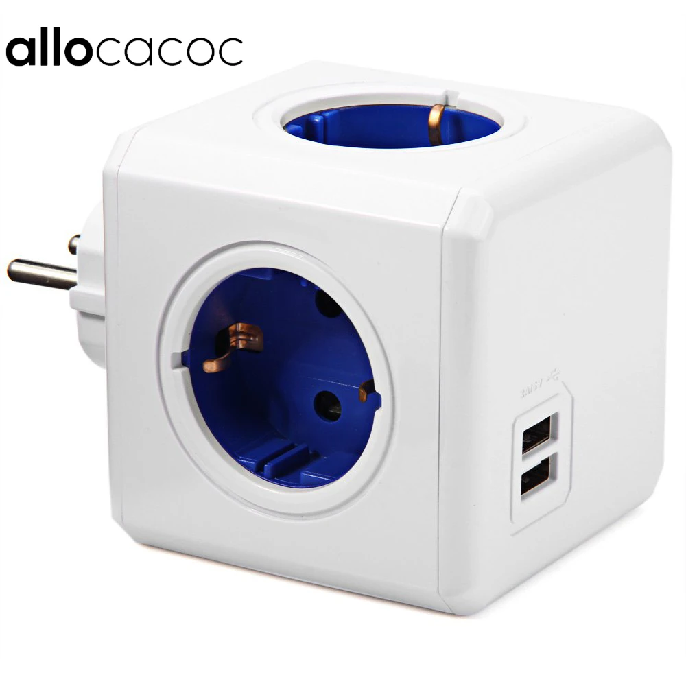 Сетевой удлинитель Allocacoc 4 розетки 2 USB порта 6 А 250|usb port adapter|eu plugpowercube socket eu |