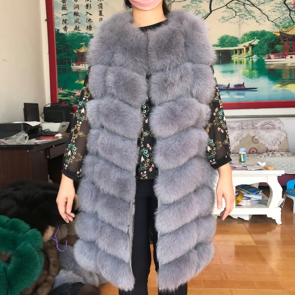 Cm Gilet Red Renard Longue Manche 01 90 Vraie De 02 Brown Veste Manteau Nouvelle Vêtements Hiver Réel Dark 03 Femme 08 Blue D'extérieur Grey Khaki Paragraphe 06 Fourrure Light Grey 05 White 2018 Sans Automne 07 0qIFt0
