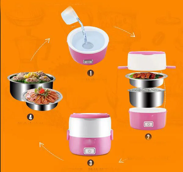 Новое поступление, Электрический двойной Ланч-бокс для приготовления пищи, может париться, горячий рис, суп, электрические коробки с подогревом, нержавеющая сталь, для приготовления пищи
