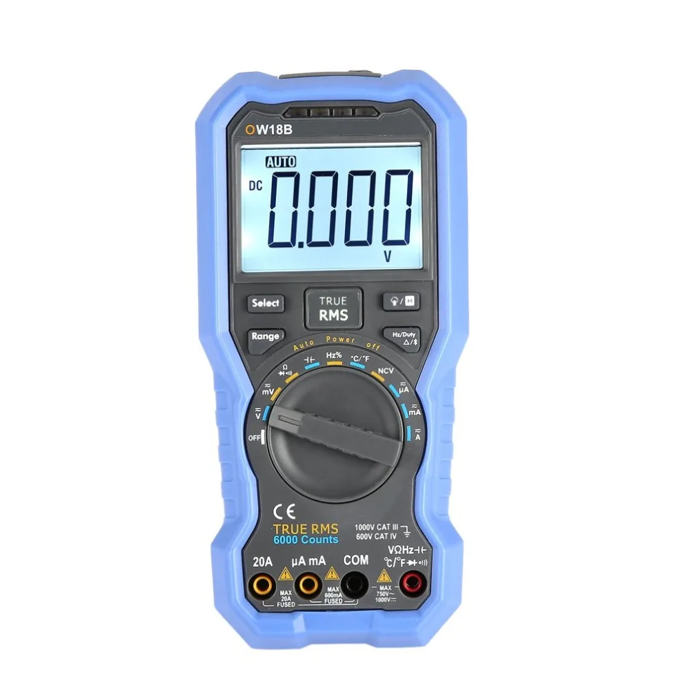 

OW18B Auto Range Digital Multimeter DC/AC Voltage Current Meter Diode Temperature Test NCV Bluetooth True RMS 5999 Counts Meter
