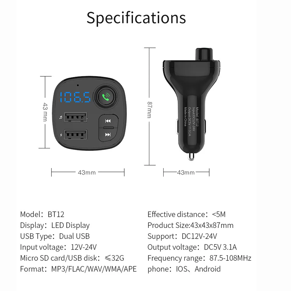 Bluetooth Handsfree Беспроводные FM передатчики lcd Dual USB 3.1A USB Автомобильные MP3-плееры Bluetooth FM передатчики