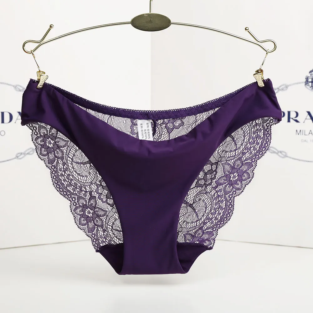 purple Женское нижнее белье, женские трусики, сексуальные кружевные трусики больших размеров, прозрачные хлопковые трусы с низкой посадкой, новинка - Цвет: purple