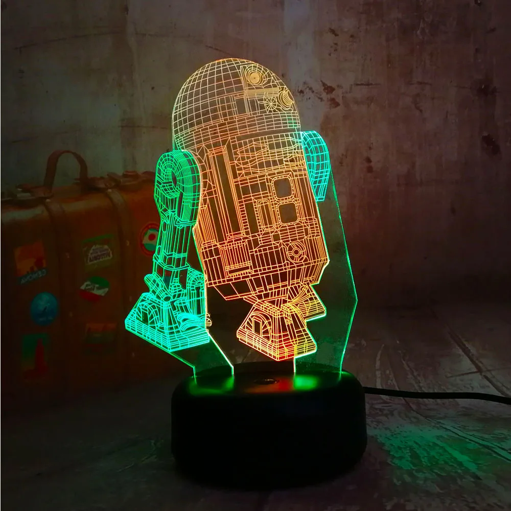 Новинка Звездные войны R2D2 космический корабль 3D светодиодный RGB 7 смешанный двойной изменение цвета Ночной светильник детский подарок на день рождения игрушки Рождество декор для спальни