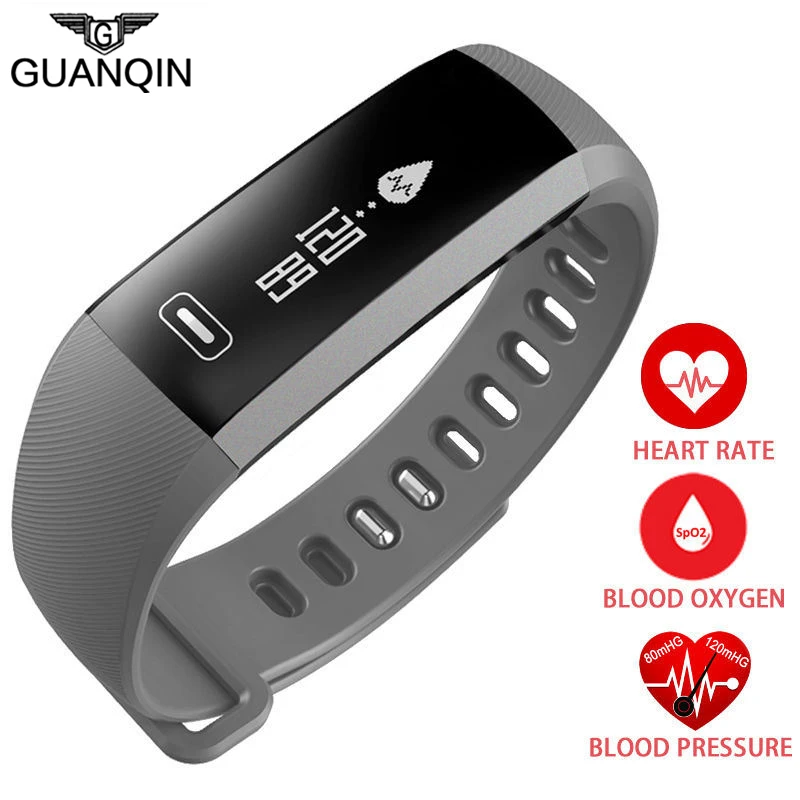 

GUANQIN Men&Women Smart Bracelet Band Heartrate Blood Pressure Oxygen Oximeter Sport Bracelet Intelligent For IOS Android R5PRO