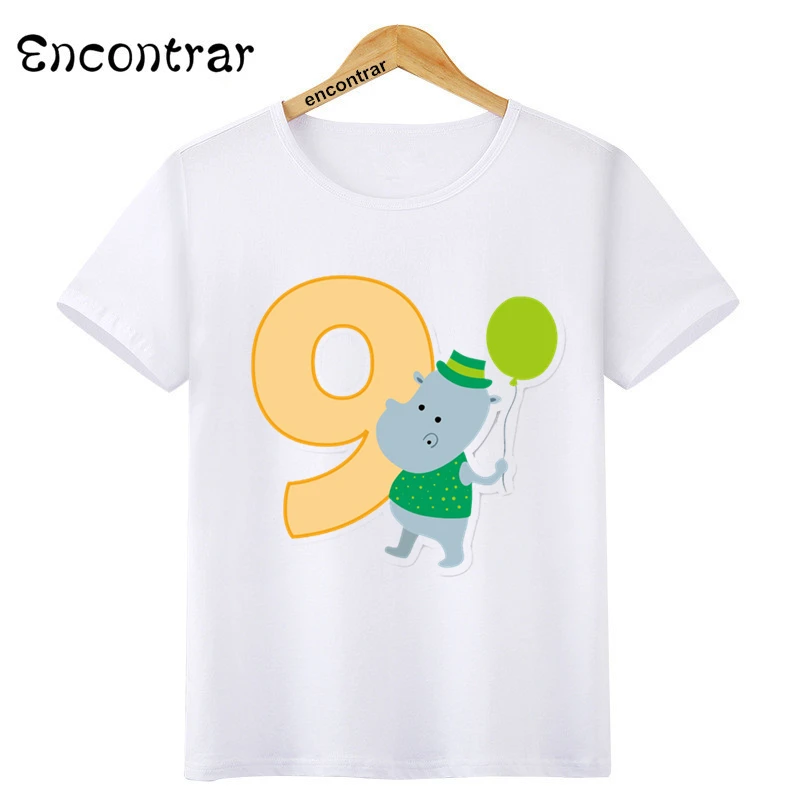 Детская футболка на день рождения с цифрами и бантиком для детей возрастом от 1 до 9 лет Дизайнерская одежда с животными для подростков, футболки для мальчиков и девочек HKP6061 - Цвет: HKP3078R