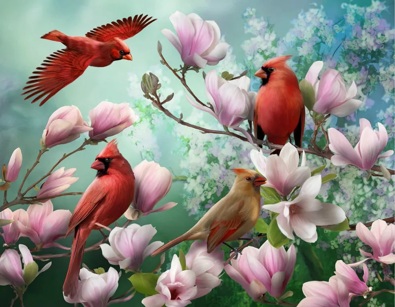 

Four Birds Playing in Flowers Art Hand-painted Creative Digital Oil Painting DIY Painting By Numbers Pigment Brush Painting