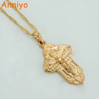 

Anniyo INRI Orthodox Pendant Necklace Women Gold Color Christianity Church Eternal Church Cross Jewelry Russia/Belarus #042804