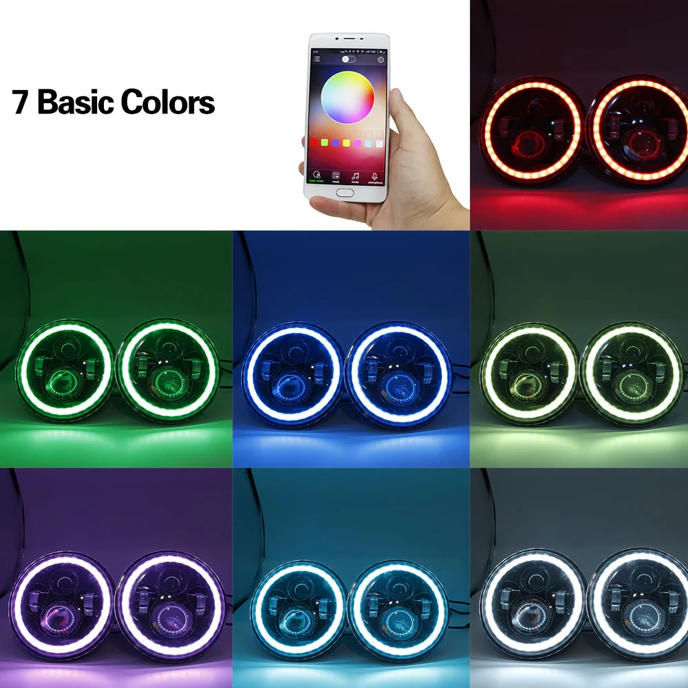 7&quot RGB Halo 7 Inch Led Headlight Plug And Play Angel Eyes Sealed Beam With For Jeep Wrangler CJ JK | Автомобили и мотоциклы