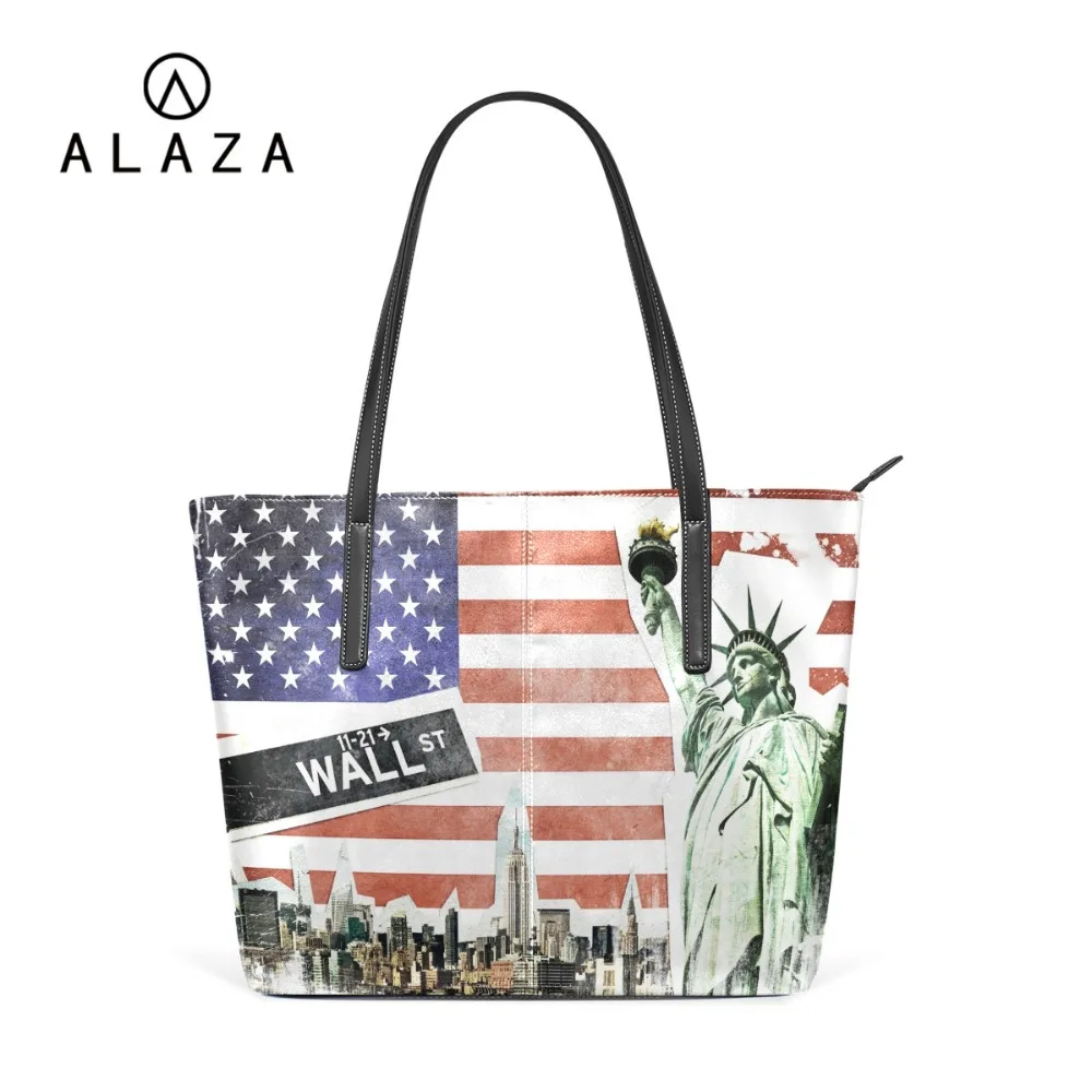 

ALAZA 11 Classic American Flag Printing Large Tote Bag Vintage Handbag Men Women Shoulder Bag Shopping Messenger Bags Gift 2019