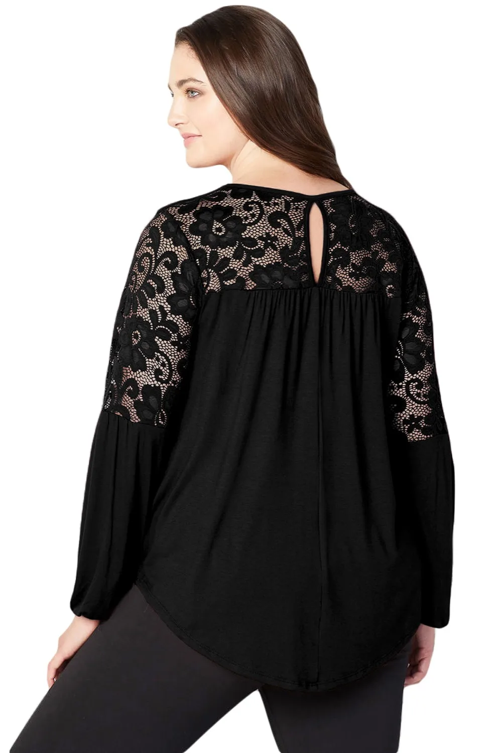 Black-Lace-Trim-Keyhole-Back-Plus-Size-Top-LC251528-2-2