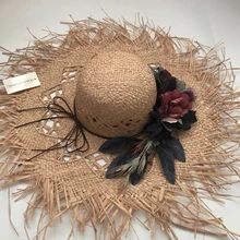 Fashion New Floral straw hat bow wide ashgrass female Sun cap beach visor outdoor holiday beach sun protection hat Collapsible Fashion New Floral straw hat bow wide ashgrass female Sun cap beach visor outdoor holiday beach sun protection hat Collapsible