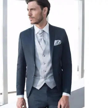 

Custom Mens Suits Groom Groomsmen Tuxedos Formal occasion men Suit Two Buttons terno masculino (Jacket+Pants+Vest+Tie) 3 Piece