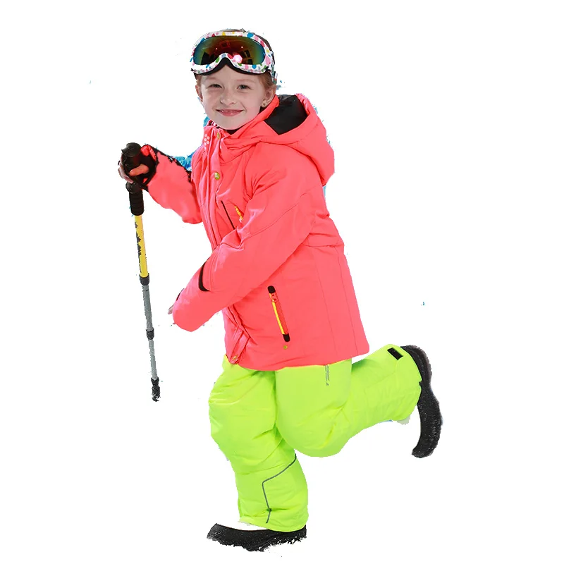 Detector/зимние ветрозащитные лыжные куртки для девочек+ штаны комплект верхней одежды для детей, детские зимние комплекты теплый лыжный костюм для мальчиков и девочек - Цвет: 81607YELLOW