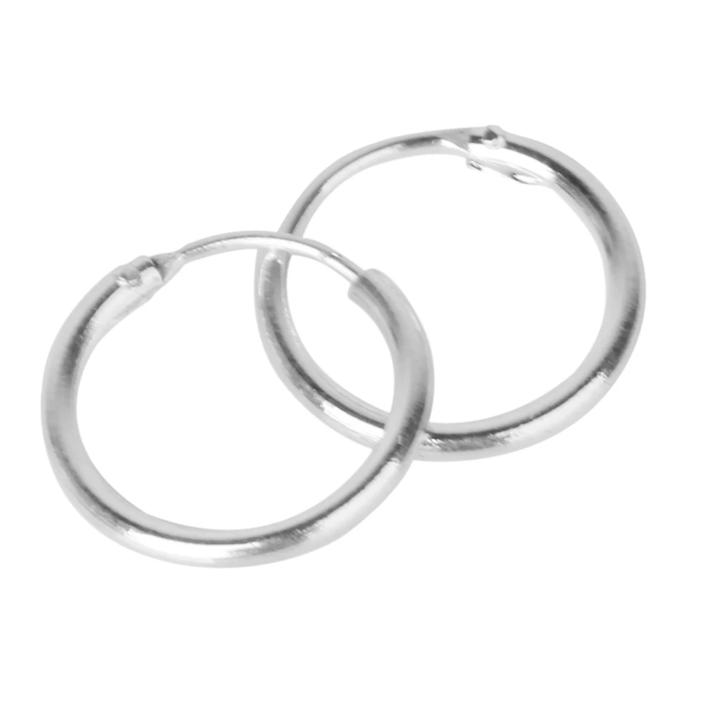 Solid 925 Sterling Silver 12mm Small Tiny Hinged Hoop Sleeper Earrings Ring Pair