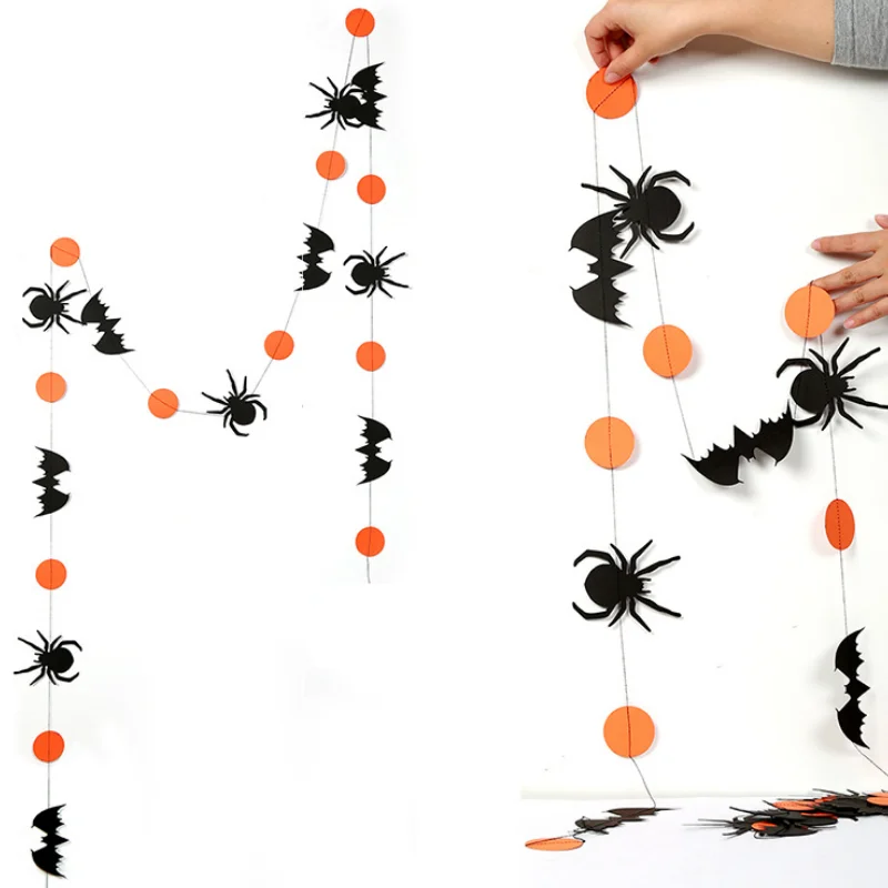 

1 set fun new Pumpkin/Bat/Spider Shaped Paper Chain Banner Bunting Garland Home Decor Scary Halloween Party Supplies