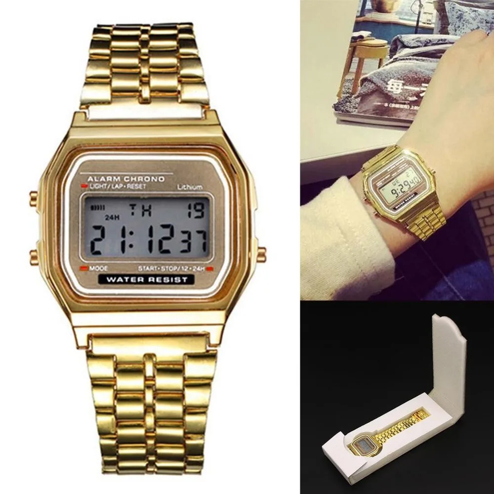 

Men Sports Watches Stainless Steel Fashion Digital Wristwatches Male Clock Relogio Masculino Retro style Watch with a Gift Box