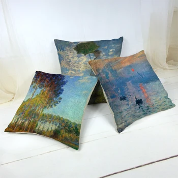 

Monet Character Oil Painting Series Pattern Cushion Cover Beautiful Nature Scenery Family Living Room Sofa Decoration Pillowcase