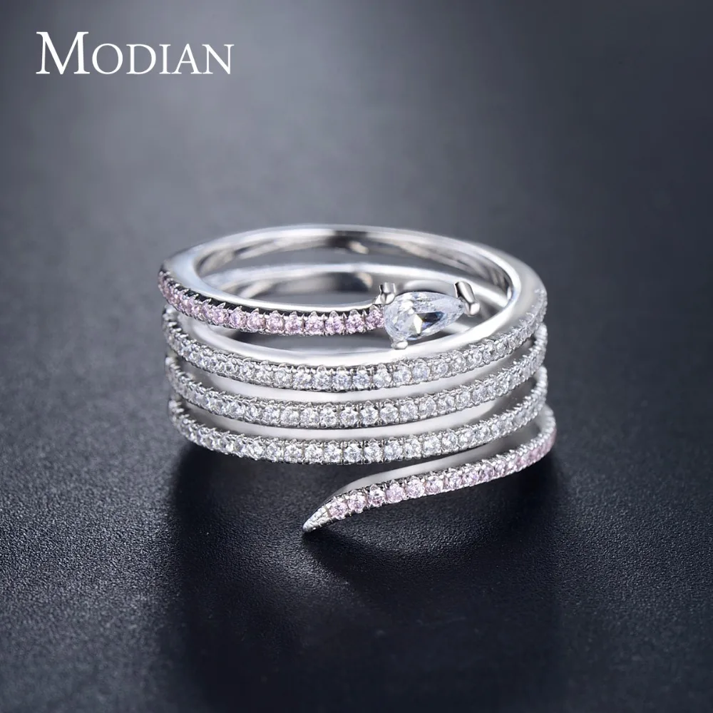 Modian Высокое качество бело розовый фианит змея модные кольца роскошный