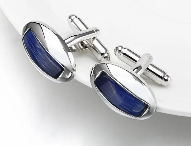 10pairs/lot Luxury Dark Blue Opal Cufflinks Arc Cat's Eye Stone Cuff links Shirt Cuff Button Men