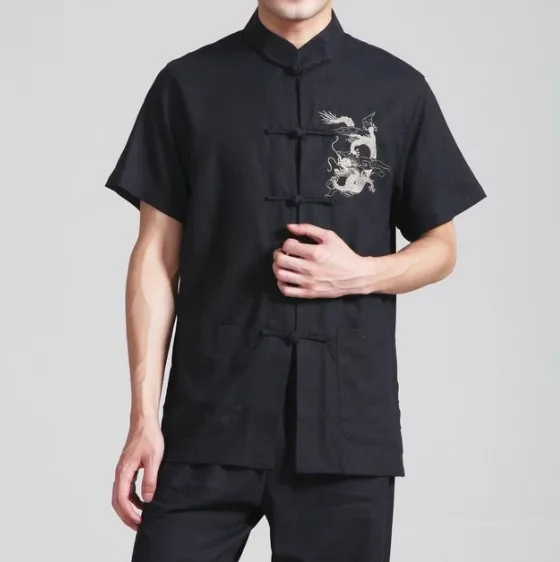 Бежевый китайский Для мужчин белье Вышивка кунг-фу Рубашка с карманом Размеры размеры s m l xl XXL, XXXL 2999- 2 - Цвет: Черный