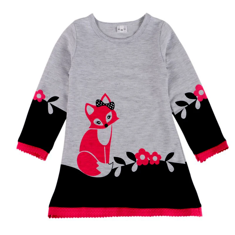 

Kids Girls Spring Sweater Dress Double-Layer Thick Long-Sleeve Animal Printed Lace Clothing