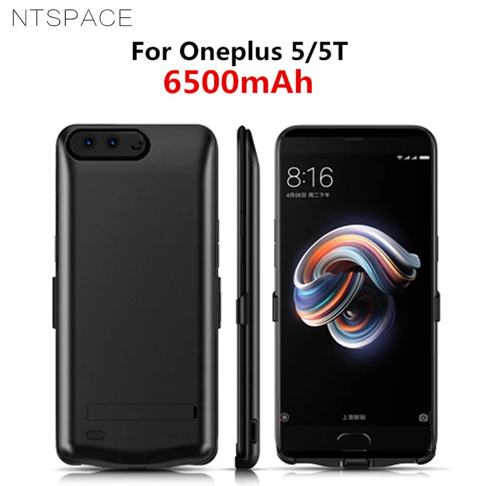 

NTSPACE 6500mAh External Battery Charger Cases For Oneplus 5 5T Battery Case Portable Power Bank Charging Case Stand Back Cover