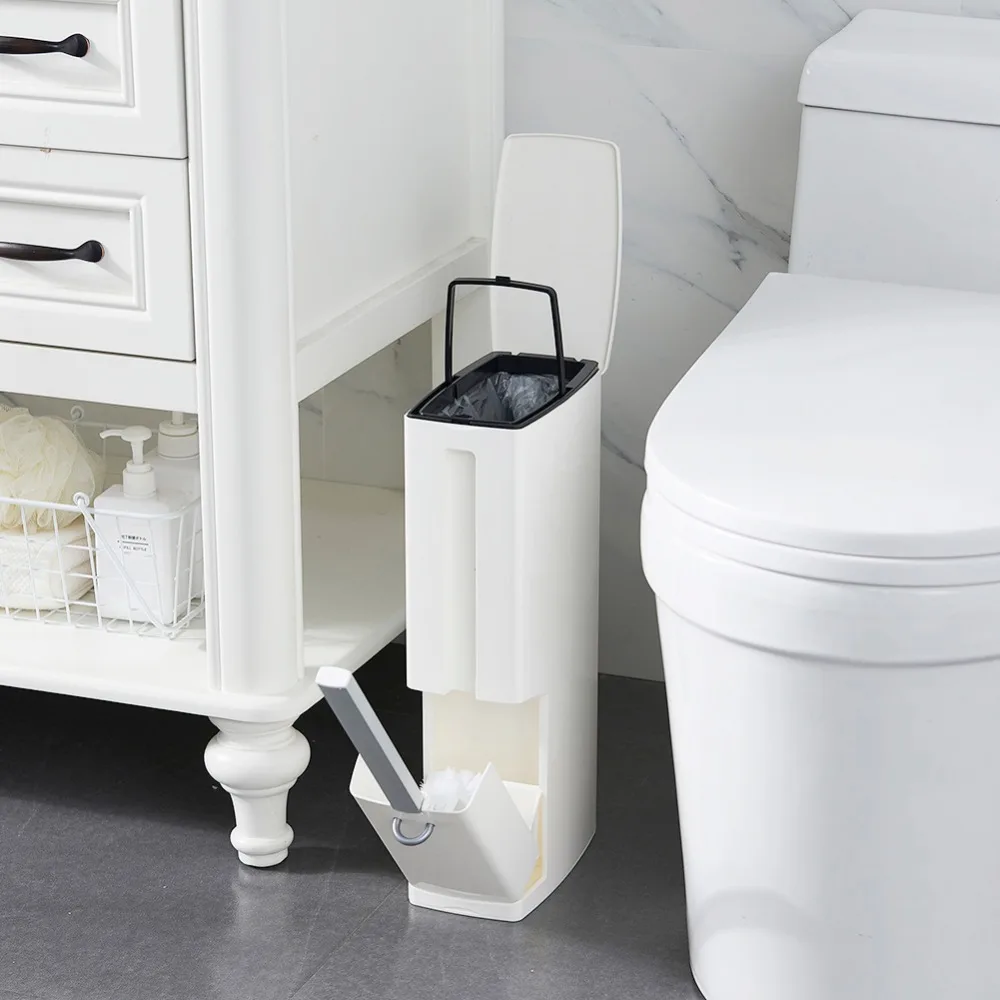 

Plastic Trash Can with Toilet Brush Set Bathroom Waste Dustbin Garbage Bucket Cans Bag Bathroom Waste Bin for Kitchen Bathroom