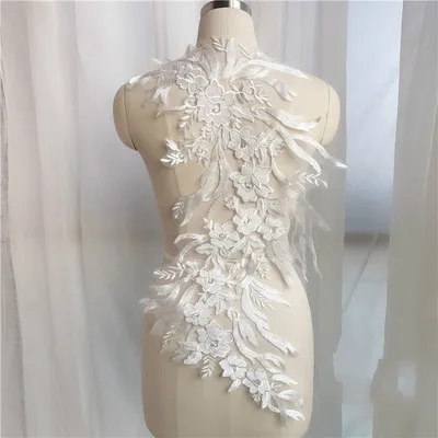 Золотые шелковые большие кружевные цветы белое свадебное платье ручной работы DIY невесты аксессуары для волос кружева патч одежда аппликация - Цвет: Off white