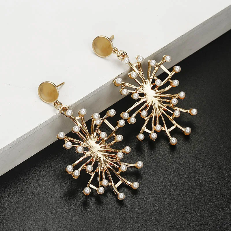 Gold color pearl earring Branch design elegant personality long drop earring for women wedding party jewelry wholesale
