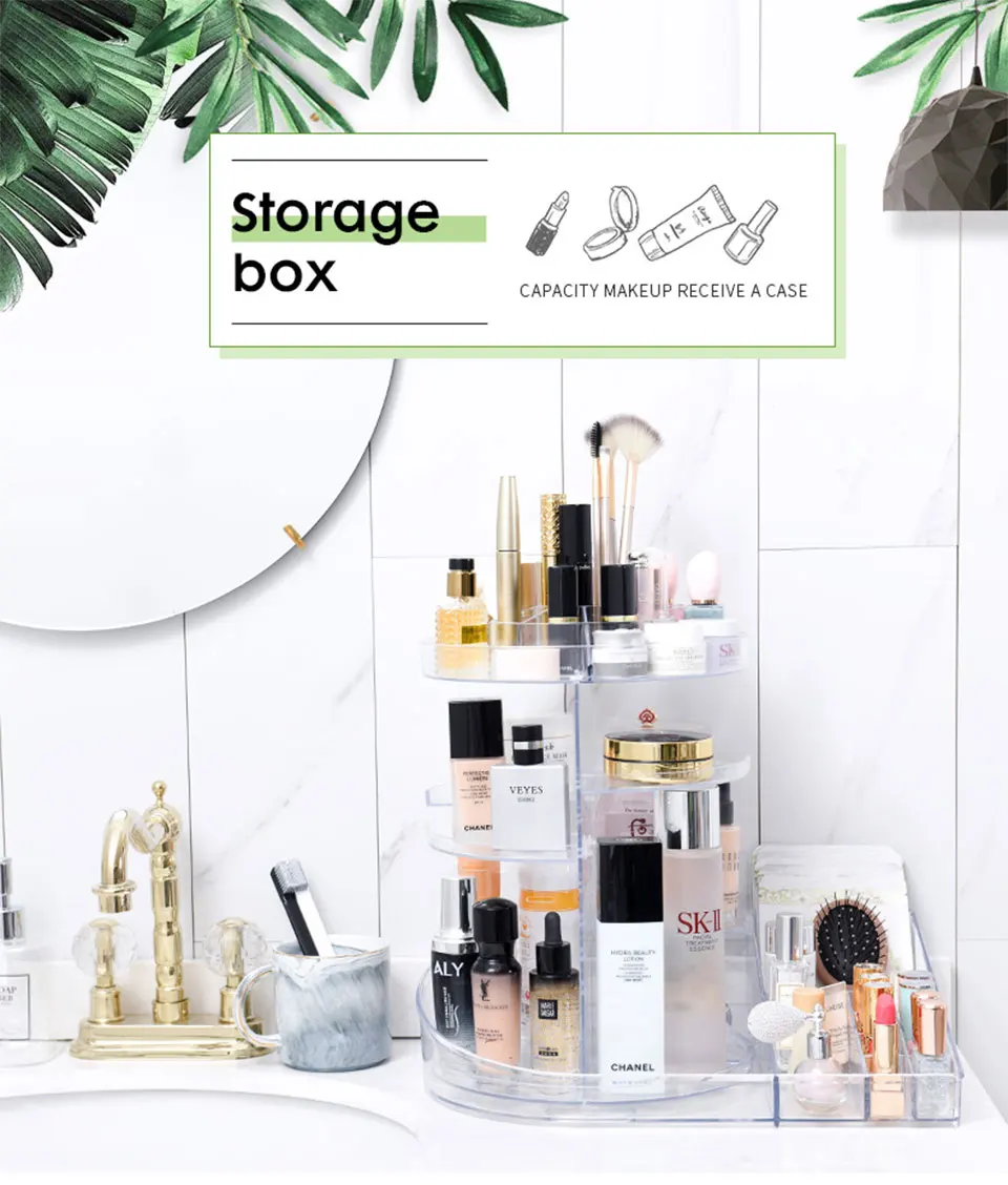 Cosmetic Organizer 360 Rotating Makeup Organizer Plastic Storage Box Acrylic Transparent Brush Holder Lipstick Nail Polish Case  (1)