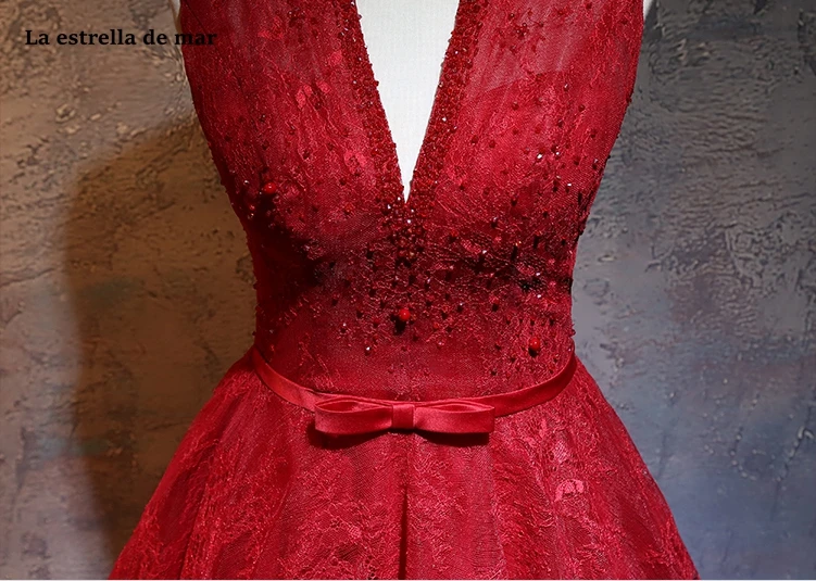 Robe de hond'honneur pour mariage новые кружевные прозрачные сексуальные с v-образным вырезом открытые линии Длинные Бордовые Платья для подружки невесты настоящая фотография