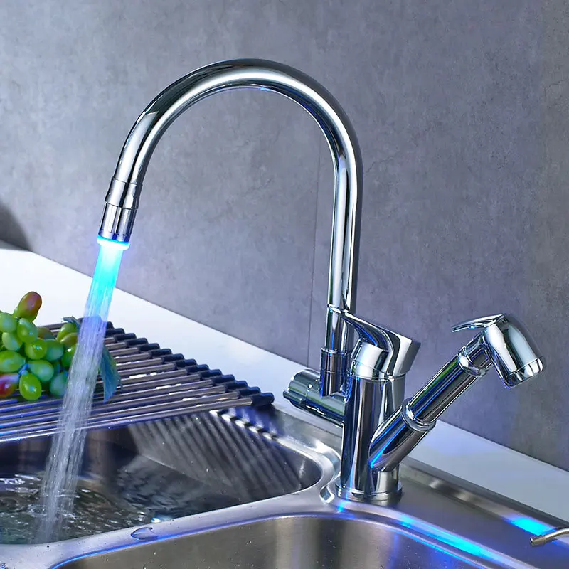 

led all Copper Draw Cooling cold and Hot Multifunctional Vegetable Pot Kitchen Faucet Household Ware mixer sink tap faucets