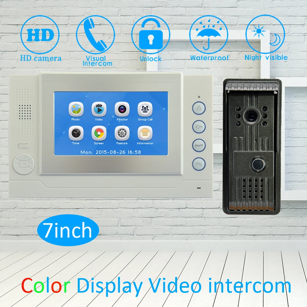 

(1 Set) Touch panel wire video door phone 7" LCD Screen Waterproof Outdoor unit with HD Camera Night version Calling System