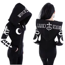 Women Hoodies Punk Moon Letters Skull Print Sweatshirts Spring Autumn Long Sleeve Black Jacket Zipper Coat 2018 Fashion Hip Hop