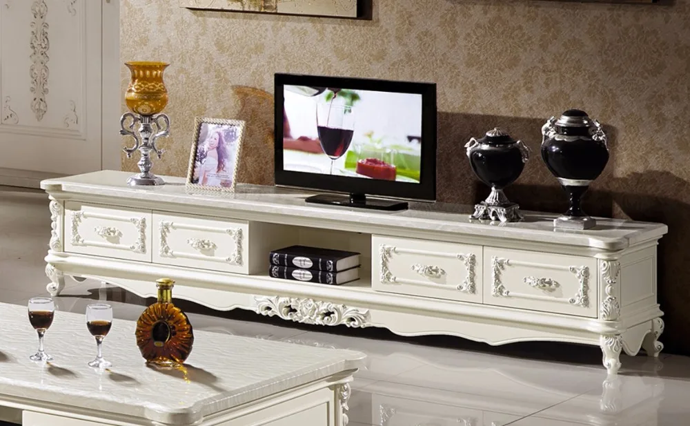 الأبيض تلفزيون من الخشب حامل درج تخزين قرص من الرخام للمنضدة المصنوعة في الصين أثاث غرفة المعيشة