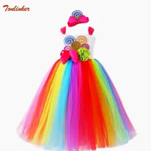Girls Candy Rainbow Tutu Dress Sweet Lollipop Tulle Dresses Flower Birthday Party Outfit for Kids cosplay Pageant Theme Toddler handmade babies rainbow tutu bowknot toddler little girls pageant dresses soft net organza short mini cupcake girls dresses