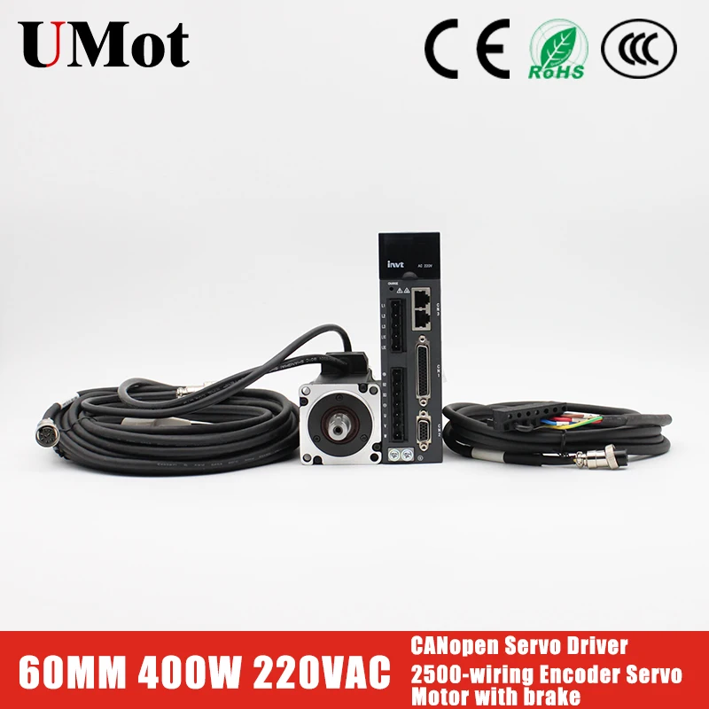 

2500-wiring Encoder 400W AC Servo Motor With Brake+CANopen Servo Driver 1.27N.m 0.4kW ac Motor 220V for CNC And Laser Machine