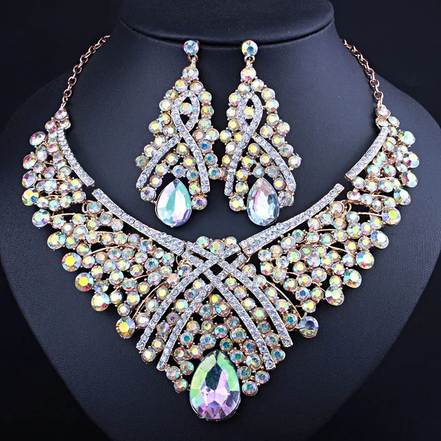 Low Price Resin Crystal Necklace Drop Earrings for Women Wedding African beads Jewelry setsin