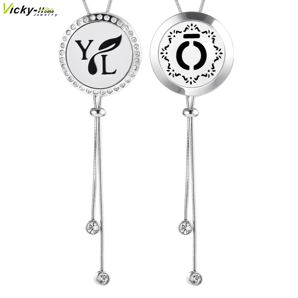 

Aromatherapy Diffuser Slider Stainless Steel Adjustable 35.4’’ Snake Chain Essential Oil Necklace Diffuser Locket Felt Pads