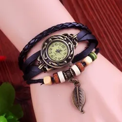 

Genuine Cow leather strape wristwatches wholesale fashion vintage leaf tag wrist watch women ladies KOW046