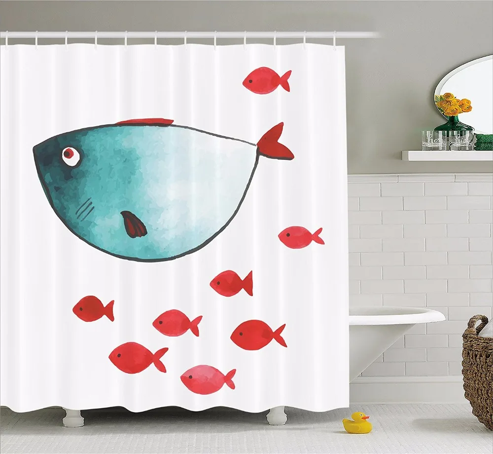 High Quality Arts Shower Curtains Cartoon watercolor fish