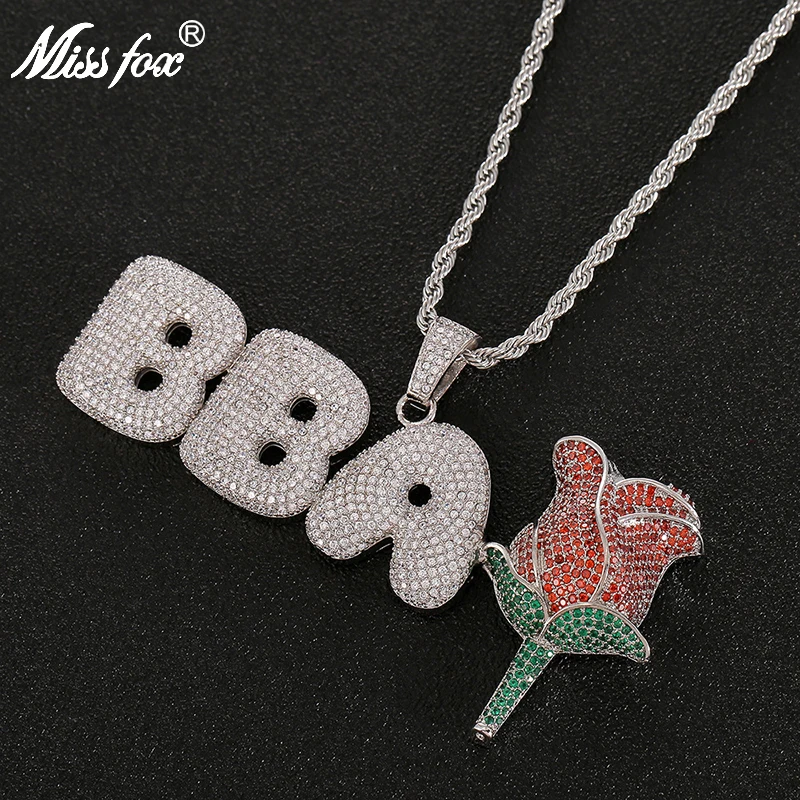 

Missfox Colorful Cz Zircon Letter Rose Any Combination Pendant Necklace Hip Hop Personality Creative Pendant For Men&Women New
